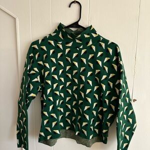 Anthropologie Green and Yellow Patterned Turtleneck Sweater